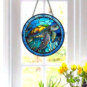 Sea Turtle Suncatcher Beach Ocean Tropical Colorful Water Window Art Wildlife